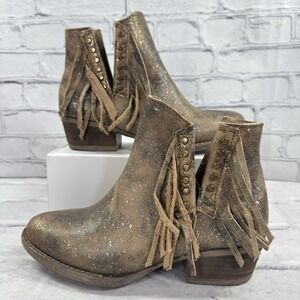 Circle G by Corral Ladies Brown Studded &‎ Fringe Booties Size 6.5 Q5090 Western